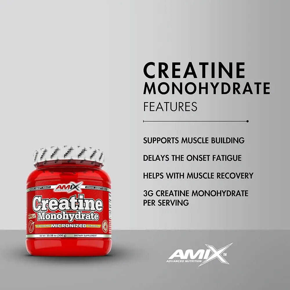 Amix Creatine Monohydrate 300 gramos - 100% Creatina Monohidrato Micronizada - Resíntesis Aguda de ATP y Voluminización Intracelular - Incremento de Fuerza Explosiva y Potencia