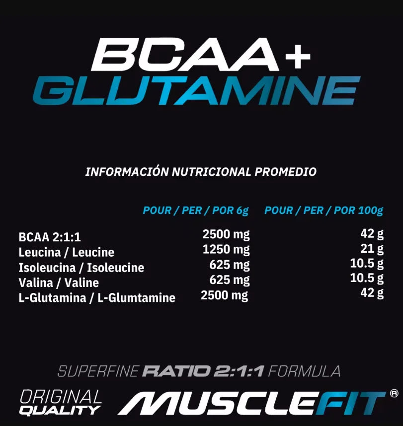 Glutamina + BCAA´s 500g - MuscleFit  Aminoácido