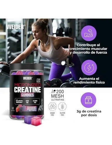 Premium Creatine Gummies DUO flavor (60 Gominolas) Blackberry Strawberry- Weider