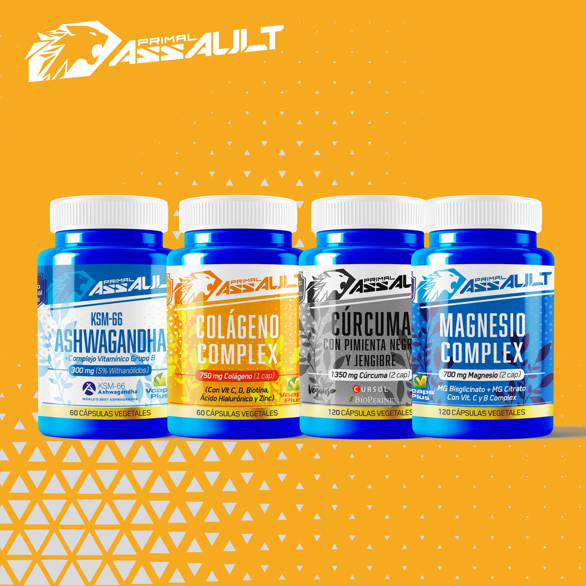 PRIMAL ASSAULT | Colágeno Ácido Hialurónico - Hidrolizado + Biotina + Q10 - Piel Cartílago - Vit C D B12 y Zinc - Collagen Complex - 60 Cápsulas