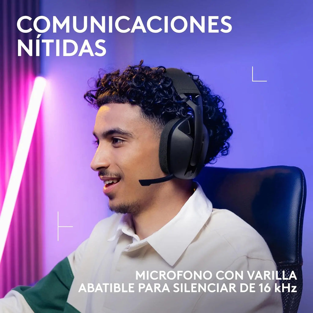 Auriculares inalámbricos para juegos Logitech G321 Lightspeed negros con Bluetooth 5.2, transductores de 40 mm, 20 horas de duración de batería, diseño ligero, micrófono con función de silencio abatible para PC, PS5 y Nintendo Switch.