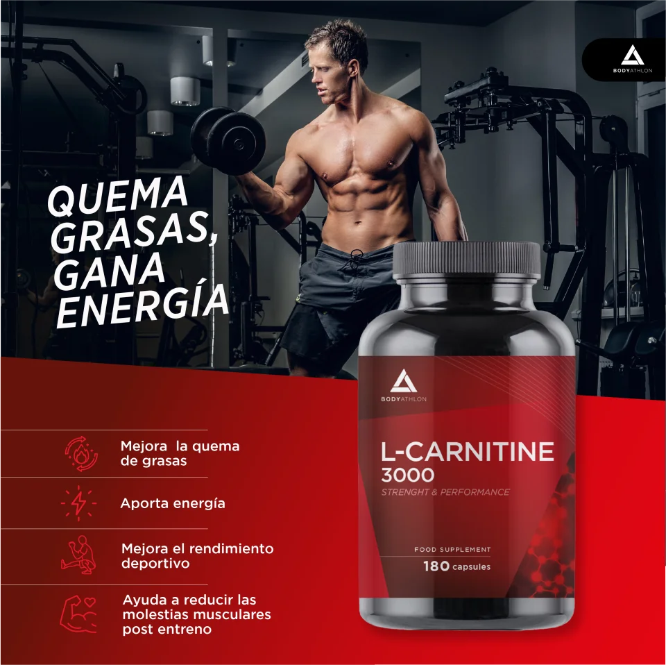 BODYATHLON - L Carnitina 3000 Cápsulas  -  180 cápsulas 100% L-Carnitina Tartrato- Aumento de Energía y resistencia –Mejora el rendimiento y la recuperación- Suplemento Deportivo- Vegano