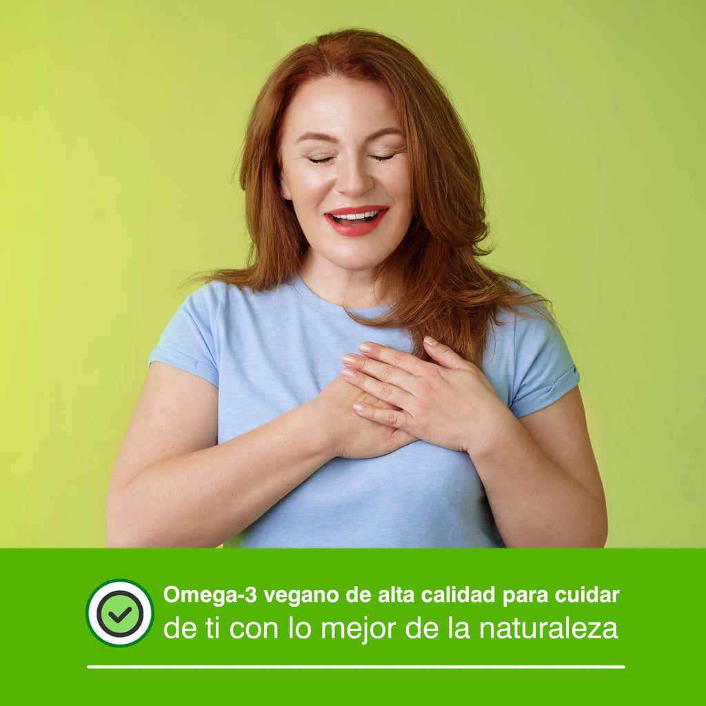 Omega-3 Vegano con EPA y DHA Soria Natural - Aceite de Microalga Schizochytrium - Con Vitamina E - Alto Contenido en Ácidos Grasos - Salud Cardiovascular - 60 perlas de 724,5 mg.