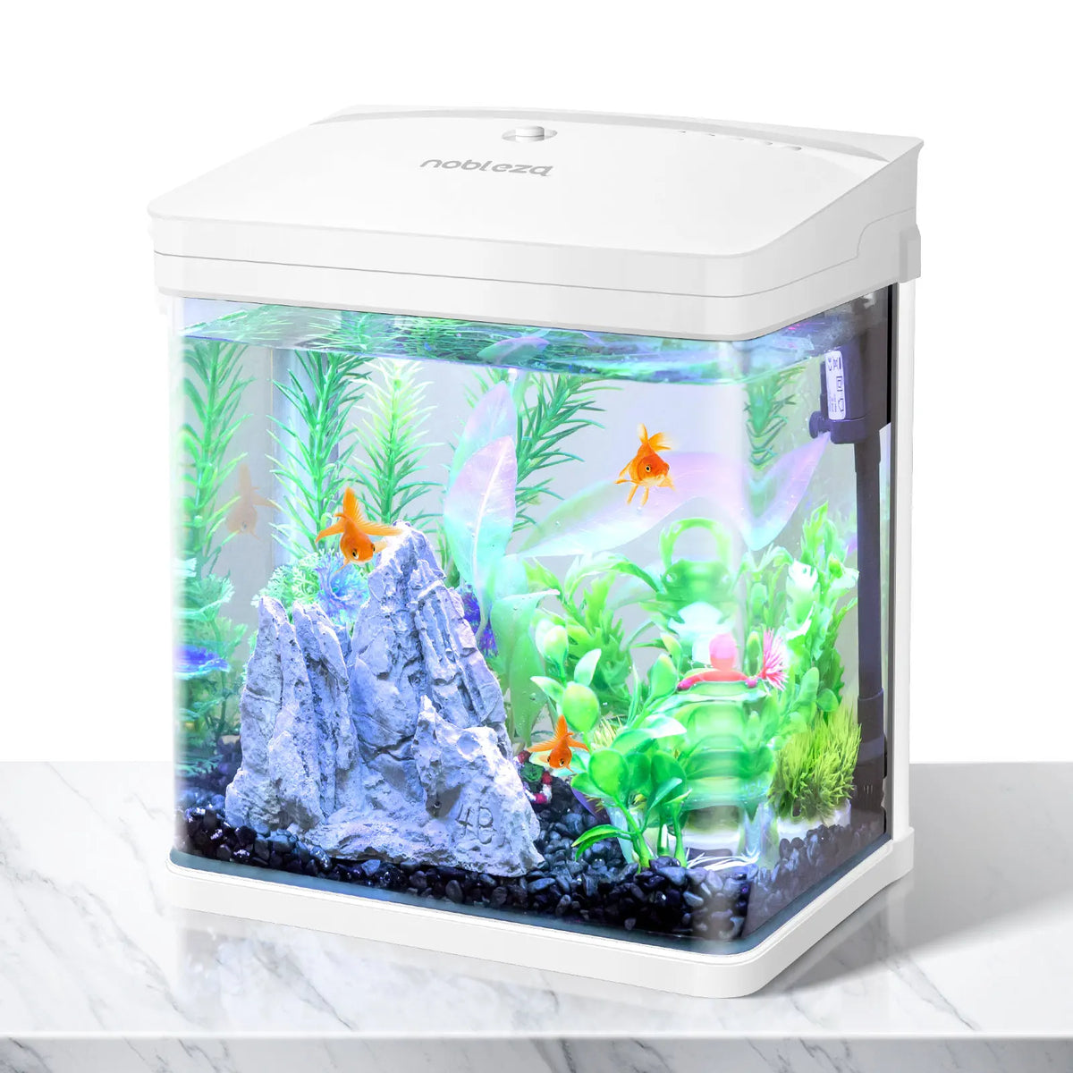 Acuario de cristal Nobleza con tapa, luces LED y sistema de filtro, capacidad 7l, color blanco y negro