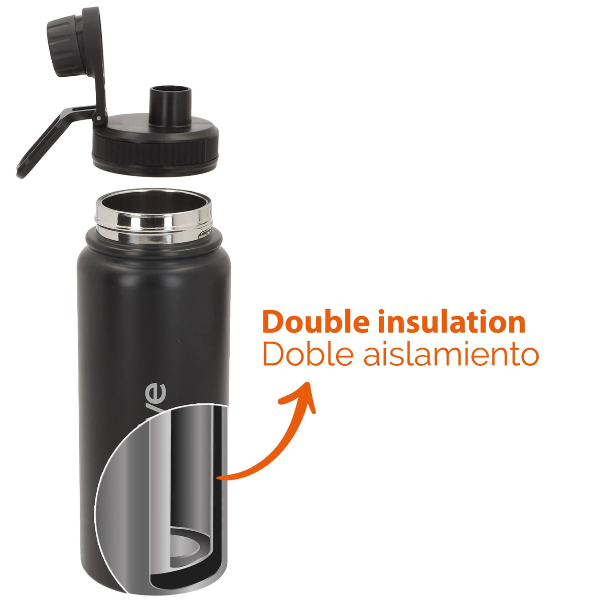 Aktive - Botella térmica, 800 ml, acabado metálico, acero inoxidable 18/8, medidas 8,5x8x28 cm, sistema antigoteo, libre de BPA, botella agua térmica, botellas termo, cantimplora térmica