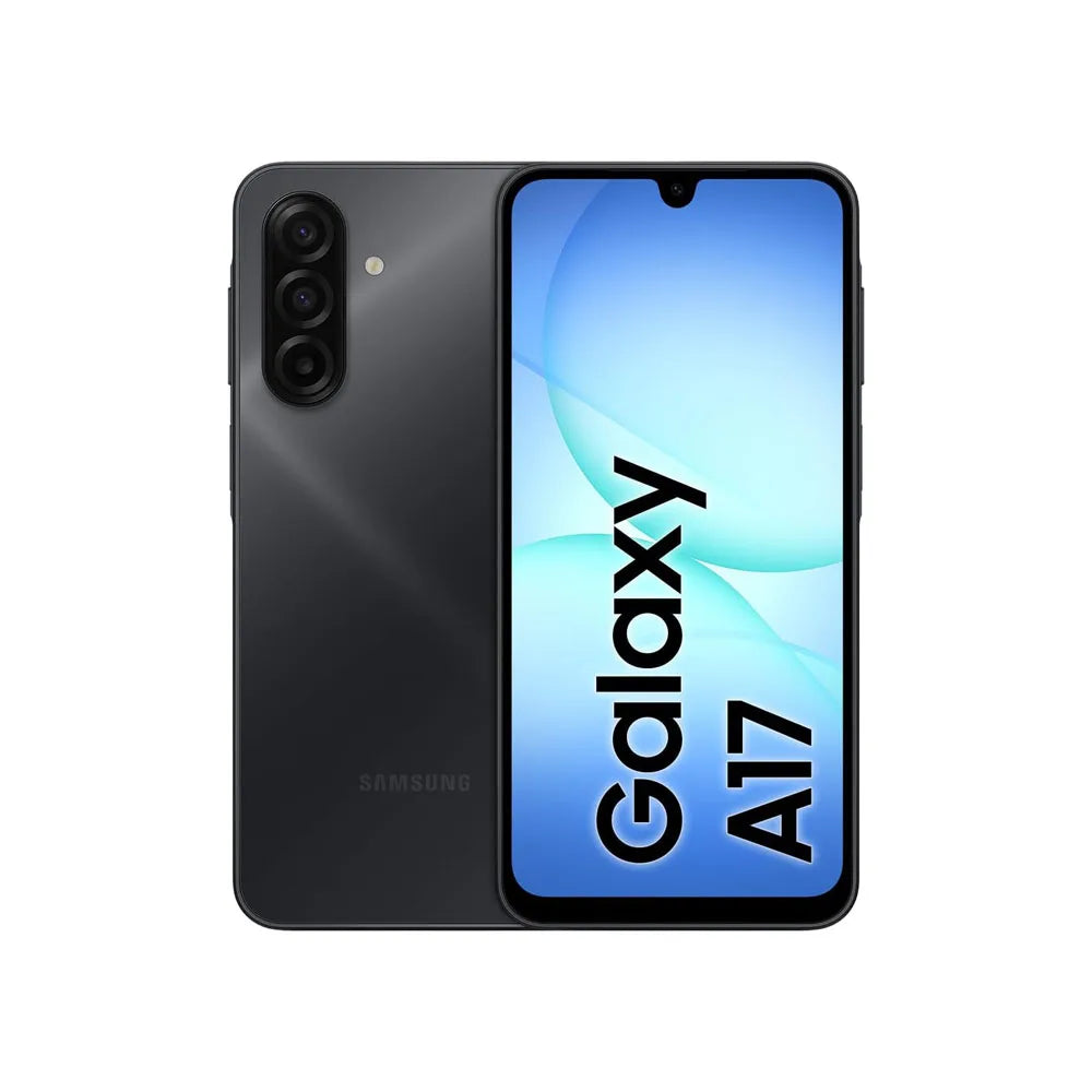 Smartphone Samsung Galaxy A17 4G con pantalla Super AMOLED de 6.7", cámara de 50MP, 4GB de RAM + 128GB de almacenamiento, batería de 5000mAh, carga rápida, Dual SIM, resistencia al agua IP54 en color gris