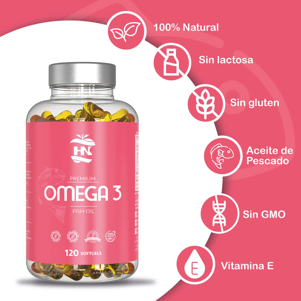 HN Healthy Nutrition Pack Omega 3 Aceite de Pescado (120 Perlas) + Vitamina D3 5000 UI y K2 (365 Cápsulas)