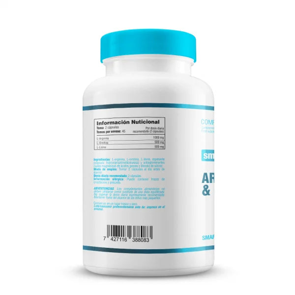 Arginina, Ornitina y Lisina - 90 Cápsulas Vegetales - Arginina - Smart Supplements