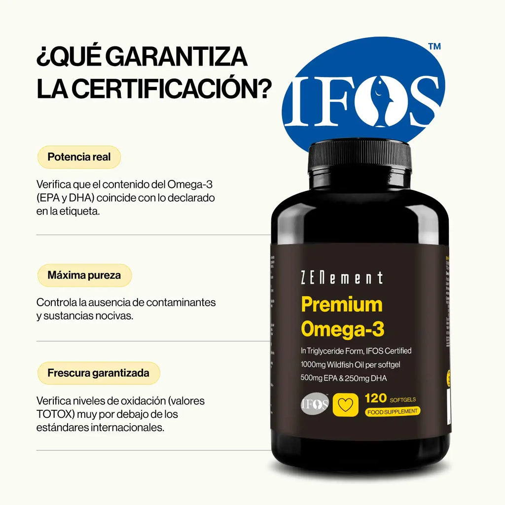 Omega-3 Premium en Forma de Triglicéridos, Certificado IFOS - 120 Cápsulas blandas Zenement