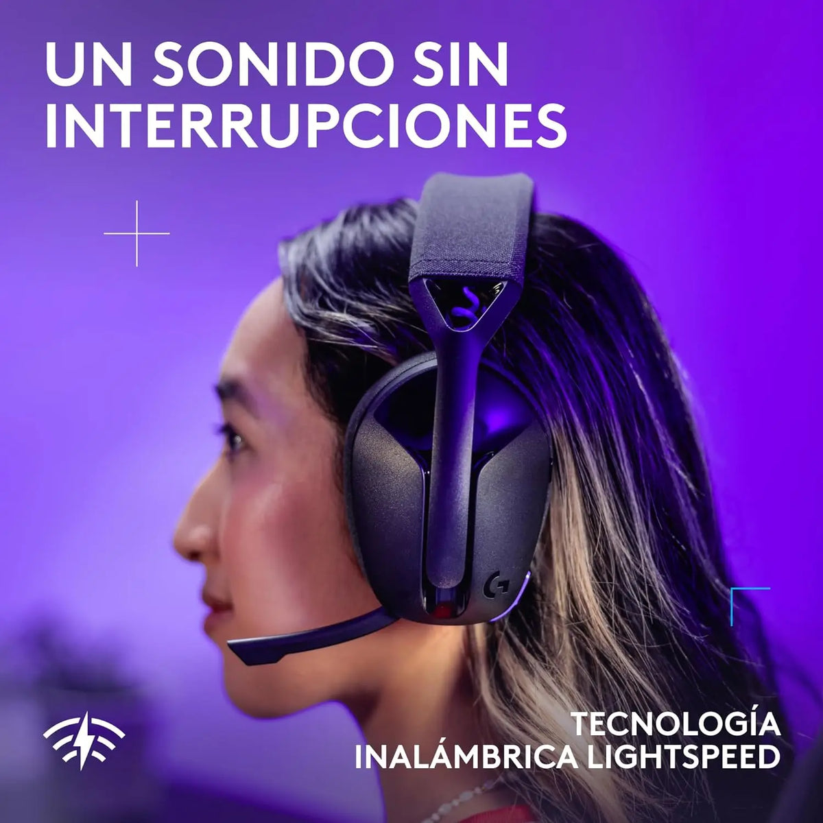 Auriculares inalámbricos para juegos Logitech G321 Lightspeed negros con Bluetooth 5.2, transductores de 40 mm, 20 horas de duración de batería, diseño ligero, micrófono con función de silencio abatible para PC, PS5 y Nintendo Switch.