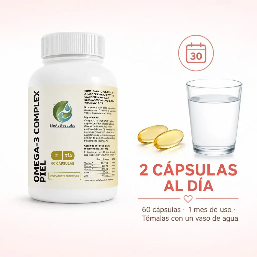 Omega 3 + vitamins a, c and e with calendula – skin complex with zinc and copper – skin care from the inside – 60 epa and dha capsules – antioxidant – | BioActiveLabs