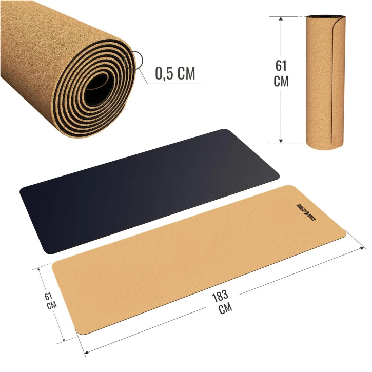 Gorilla Sports Esterilla de Yoga de Corcho 183x61x0,5 cm