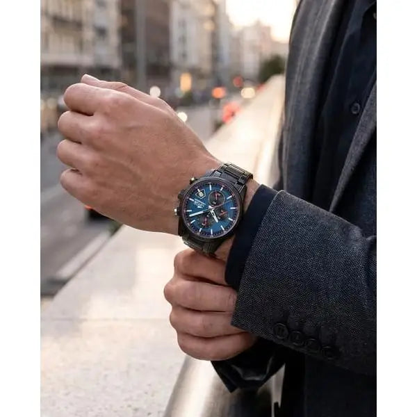 Lotus - Reloj para hombre colección Pulse 19088/2 en acero inoxidable con IP negro, esfera azul y función de cronógrafo, ideal para uso casual y formal, un reloj elegante y duradero para el hombre moderno.