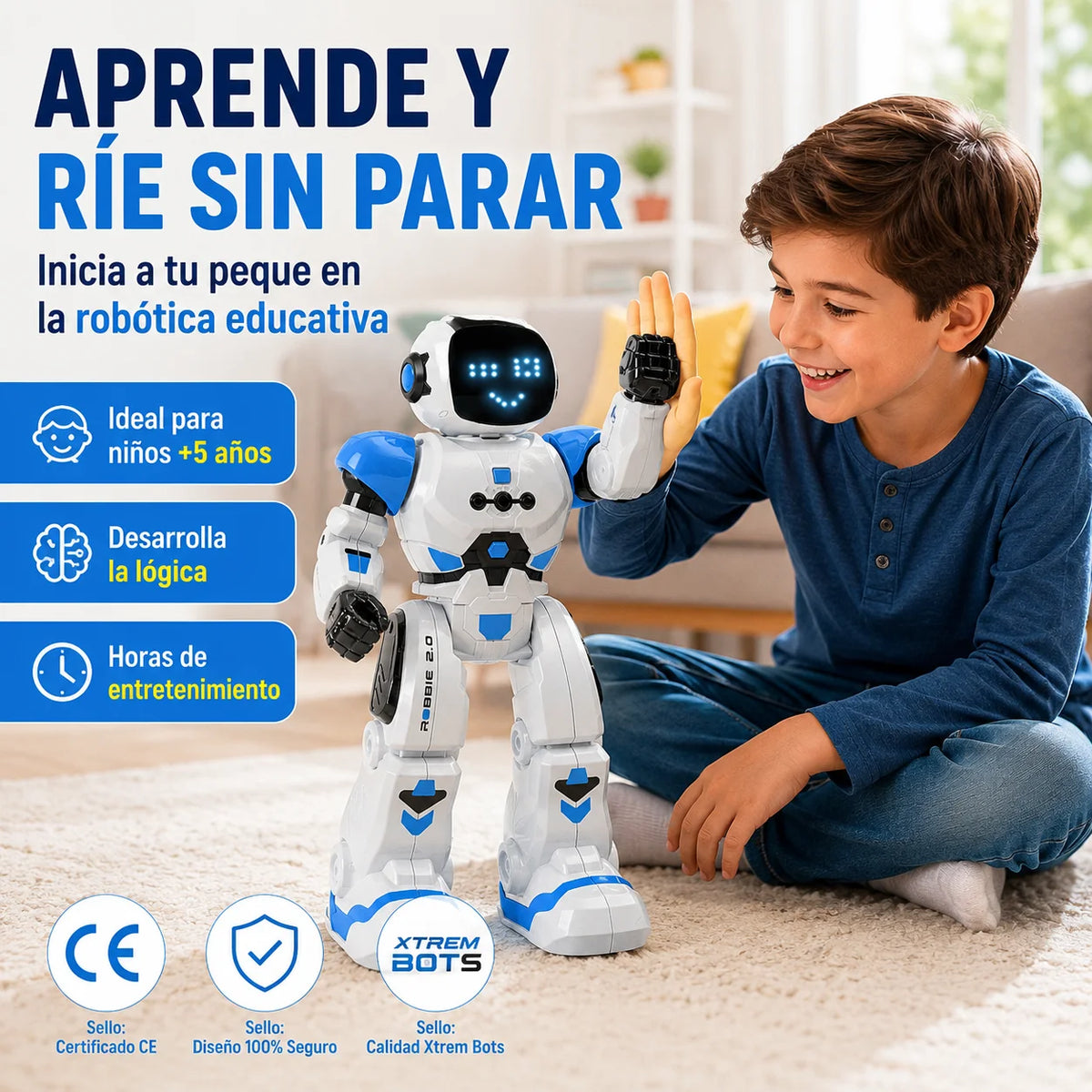 Xtrem bots - robbie |   Robot toy |   Children's robot with 20 facial expressions |   Robotics with 50 movements