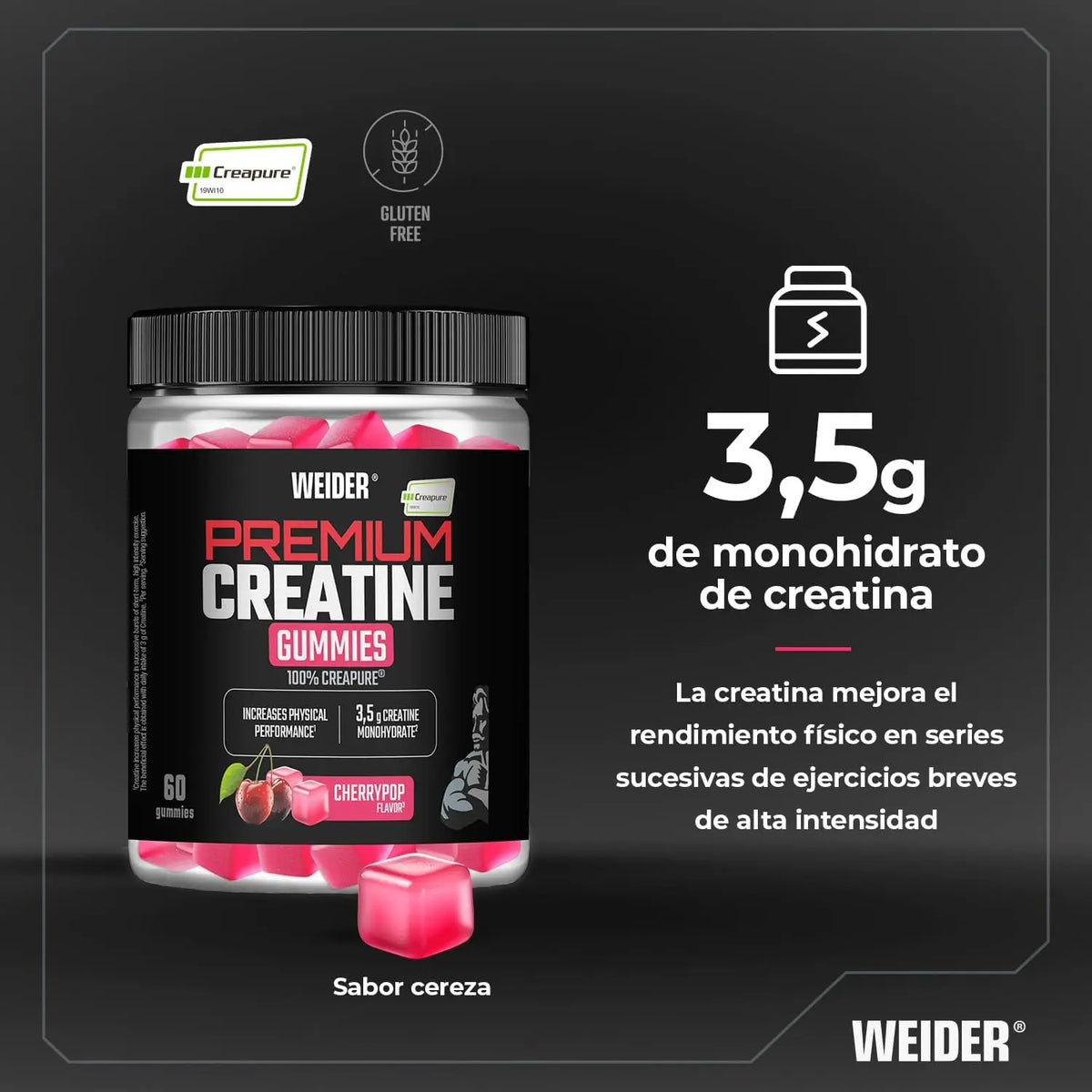Premium creatine creapure gummies (60 units) cherry flavor - weider |   Creapure quality