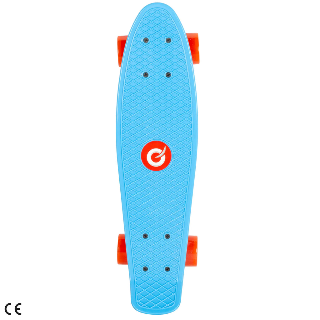 EVO - Monopatín infantil de 56 cm, base antideslizante color azul, 4 ruedas PVC rojas con luces, actividades exterior niños, ideal para jugar al aire libre, monopatines para niños