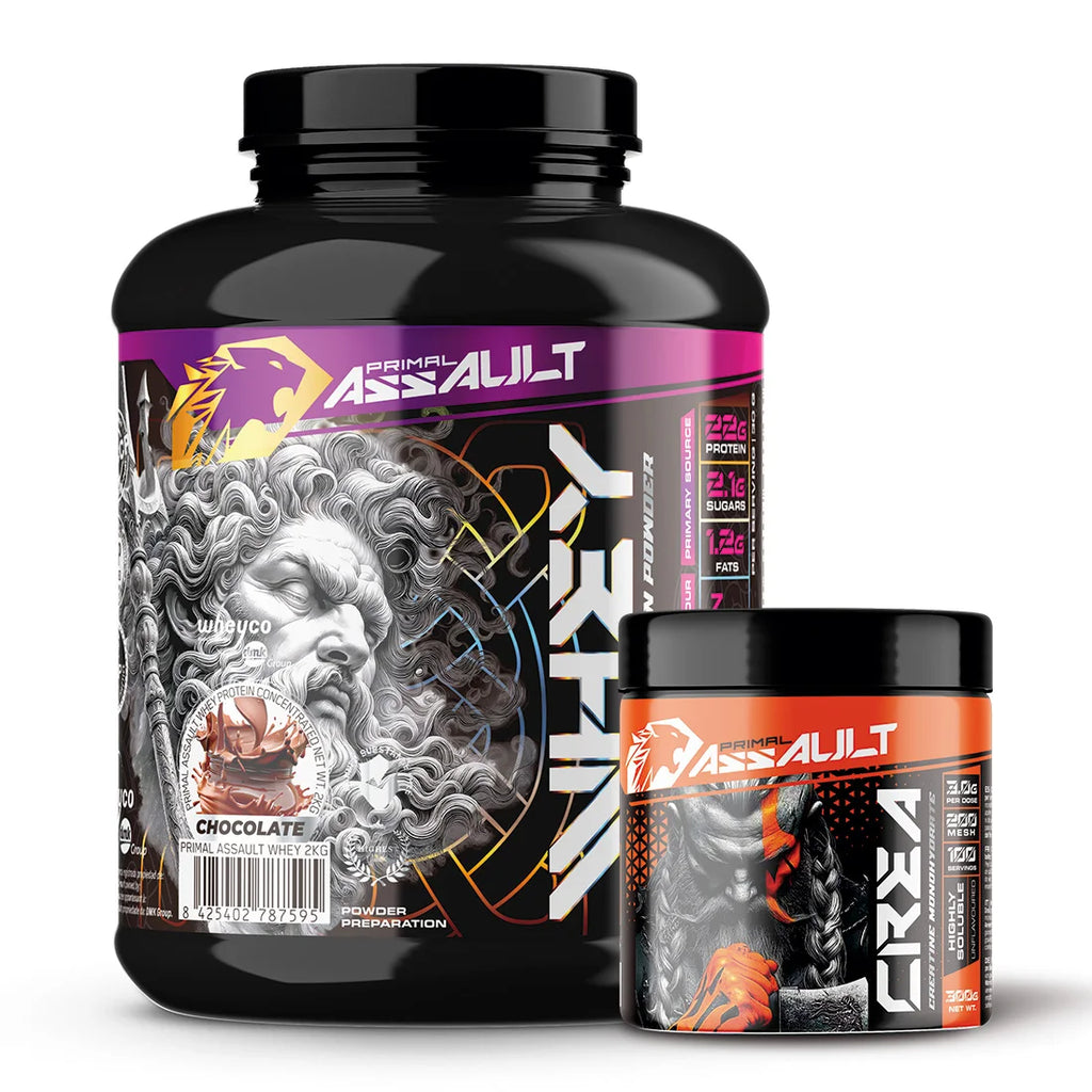 PRIMAL ASSAULT |  Pack de Proteina WHEY 2KG + Creatina en Polvo Sin Sabor 300g