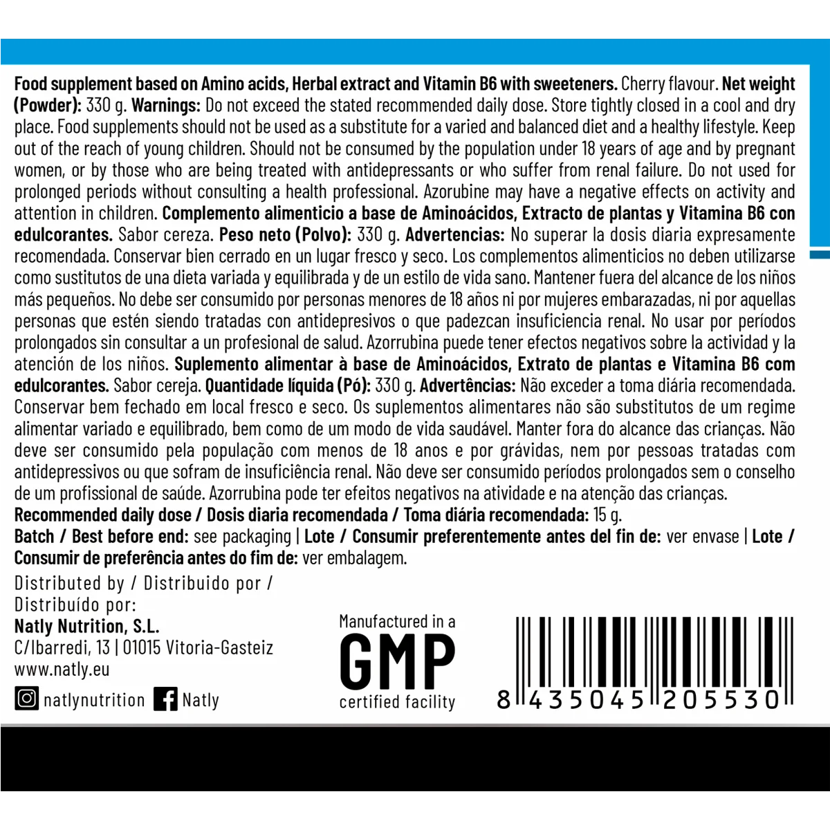 Natly nutrition - Aminoácidos - Premium Amino EAA essential - 330 gr