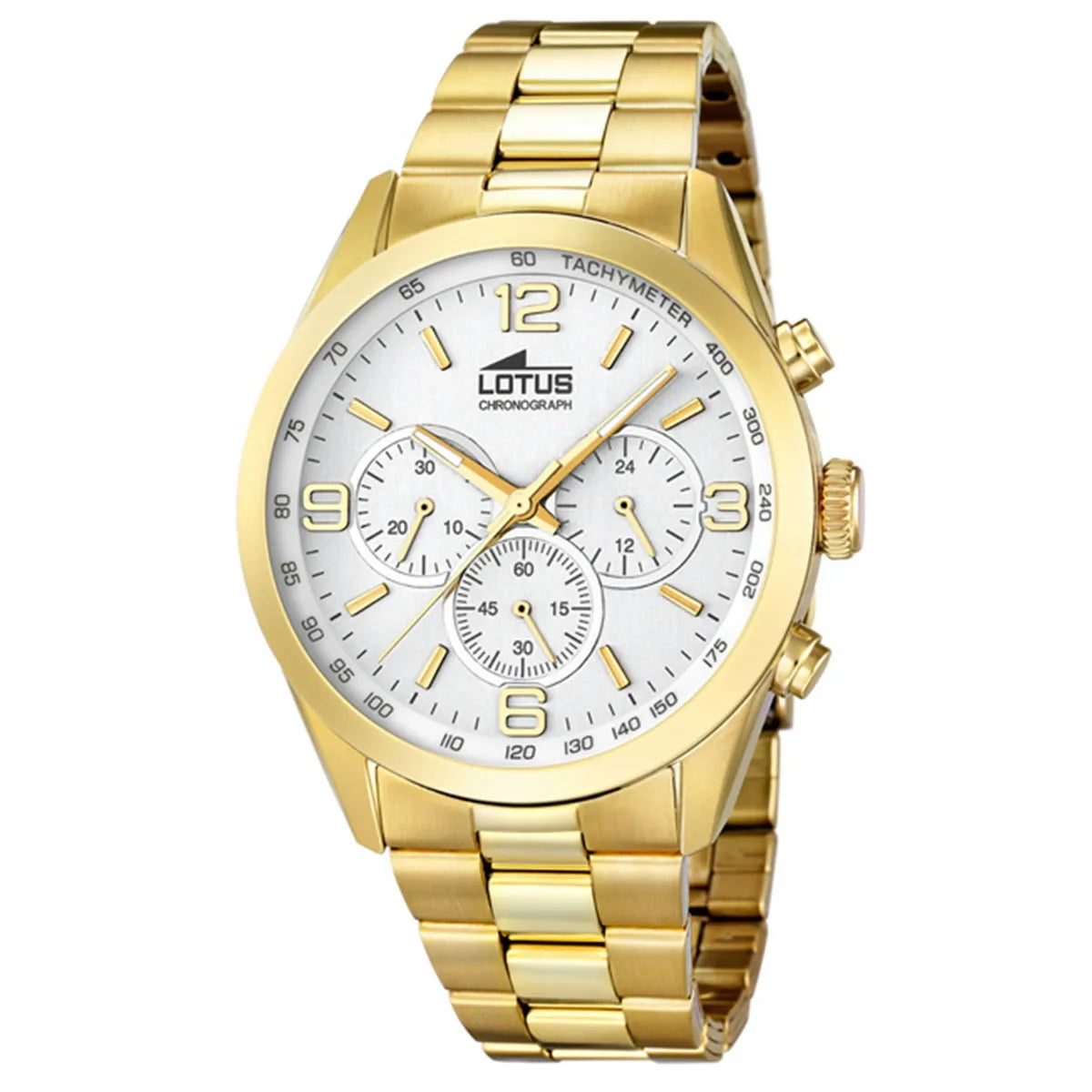 Reloj Lotus Trendy en acero inoxidable con baño de oro, caja de 44 mm de diámetro, cristal mineral, resistente al agua hasta 50 m, cierre desplegable, perfecto para hombres que buscan un reloj automático de lujo.