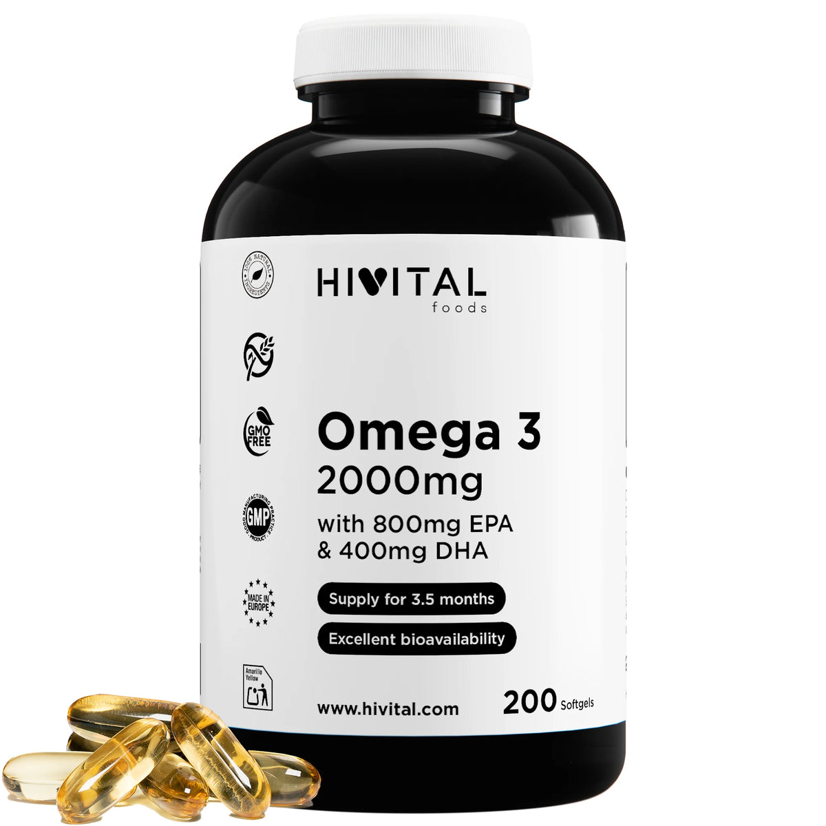 Omega 3 2000 mg | 200 cápsulas. Hivital