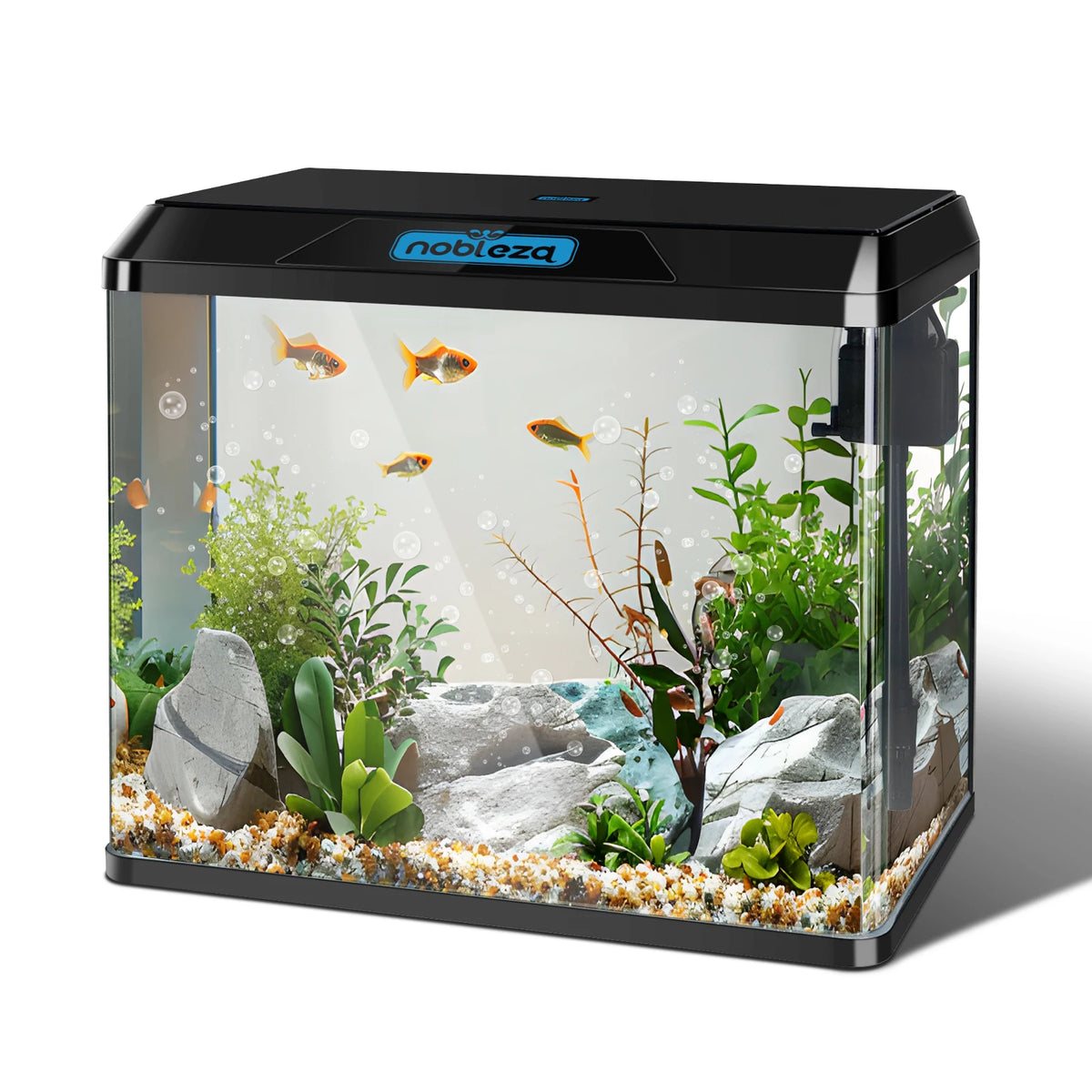 Nobleza 54l complete aquariums and fish tanks, glass fish tanks with integrated filtration system and led lighting, starter aquariums, black/white