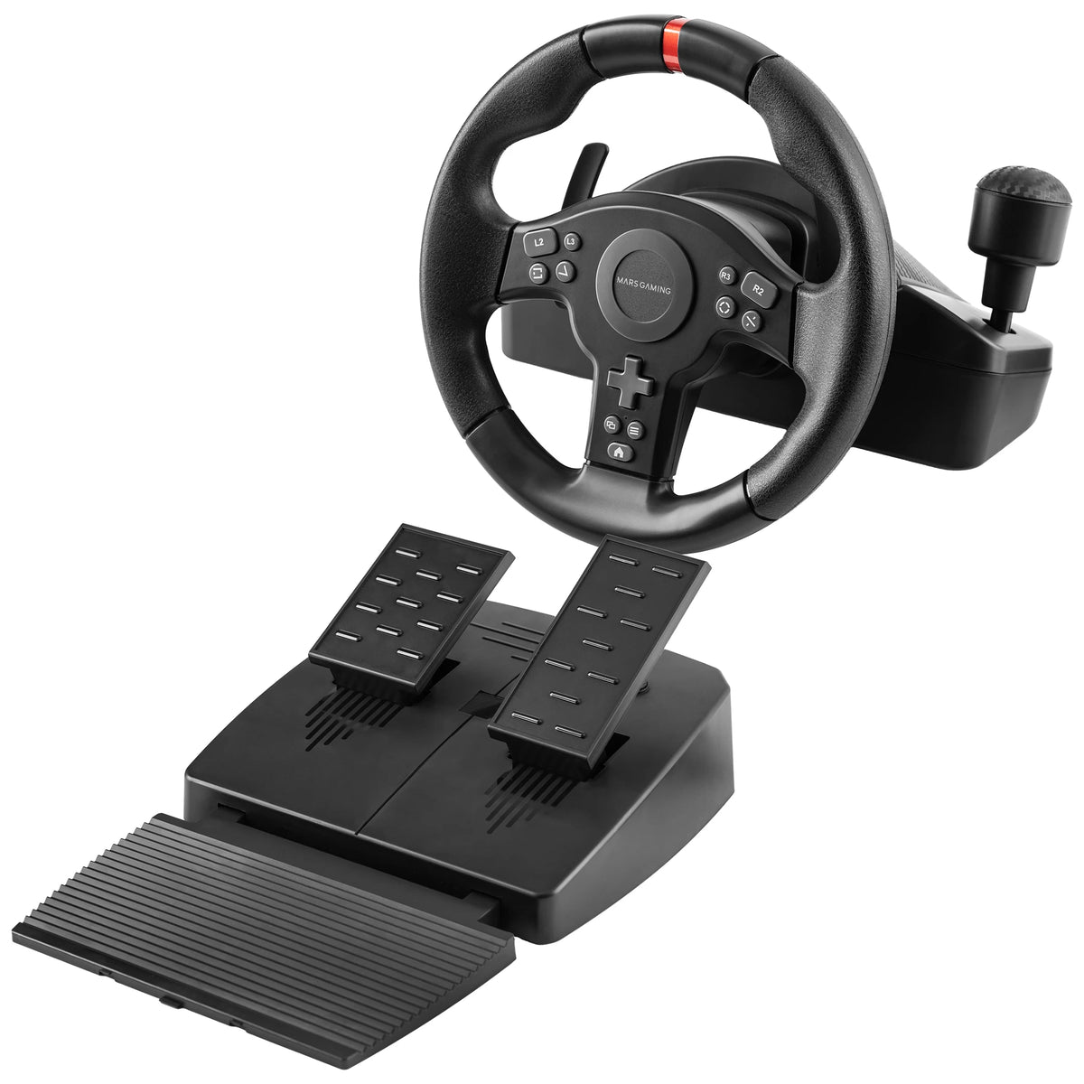 Volante de Sim Racing Mars Gaming MWH-RSXONE con rotación de 270°, vibración DriveSense, cambio secuencial integrado, pedales XL para PC, PS3, PS4, Xbox One, Xbox Series X|S, Nintendo Switch, con Zero Dead Zone para una precisión co