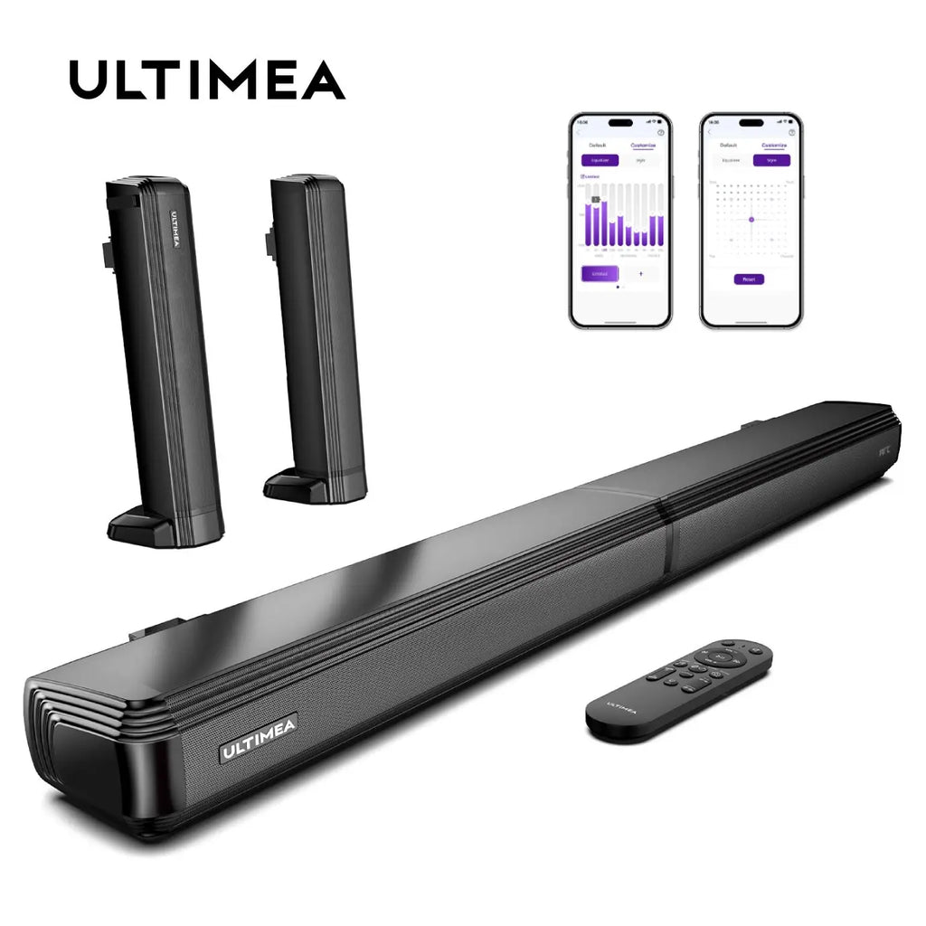 ULTIMEA Apollo S40 Barra de Sonido TV 2.2 Canales, 100 W, Diseño Desmontable 2 en 1, Bluetooth® 5.3, HDMI ARC, Sonido Envolvente, Graves Ajustables y 3 Modos EQ