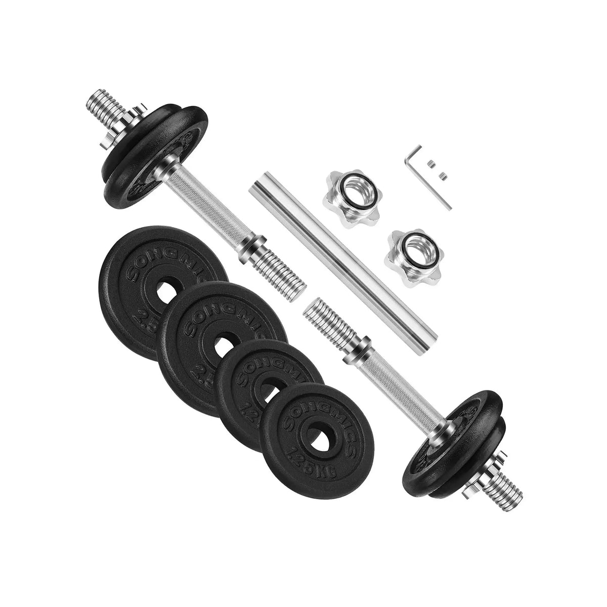SONGMICS Juego de Mancuernas Ajustables de Hierro Fundido, con Barra Adicional,para Hombres y Mujeres, Entrenamiento de Fitness, Levantamiento de Pesas en el Gimnasio de casa