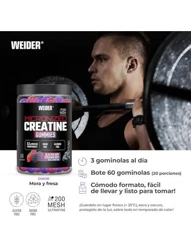 Premium Creatine Gummies DUO flavor (60 Gominolas) Blackberry Strawberry- Weider
