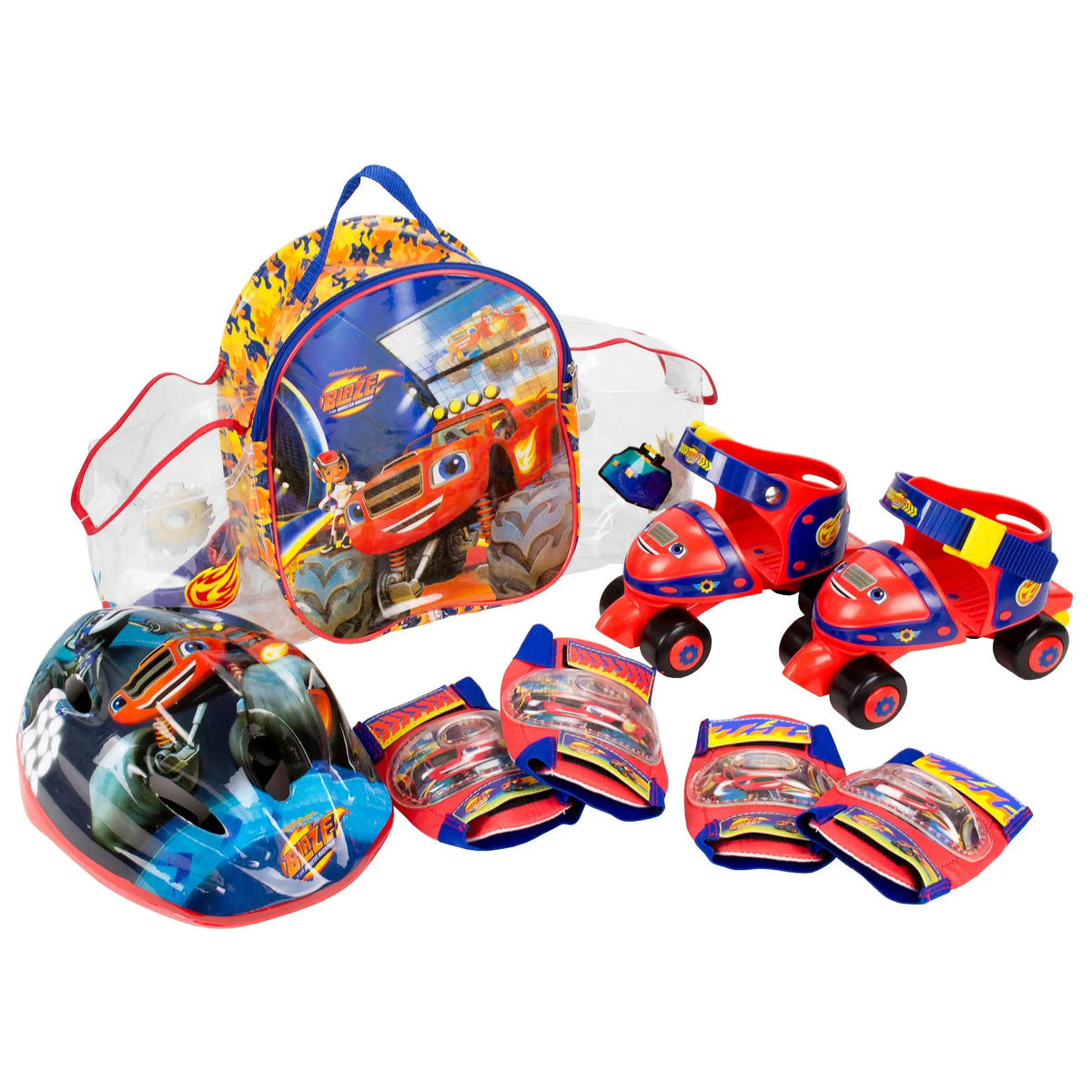 Mochila de Patines Infantiles Roller de 4 ruedas,Casco y Protecciones,con diseños de Blaze and the Monster Machines (2139)Patines tallas ajustables 24-29. Compuesto por rodilleras y coderas. Set completo y seguro. De acuerdo