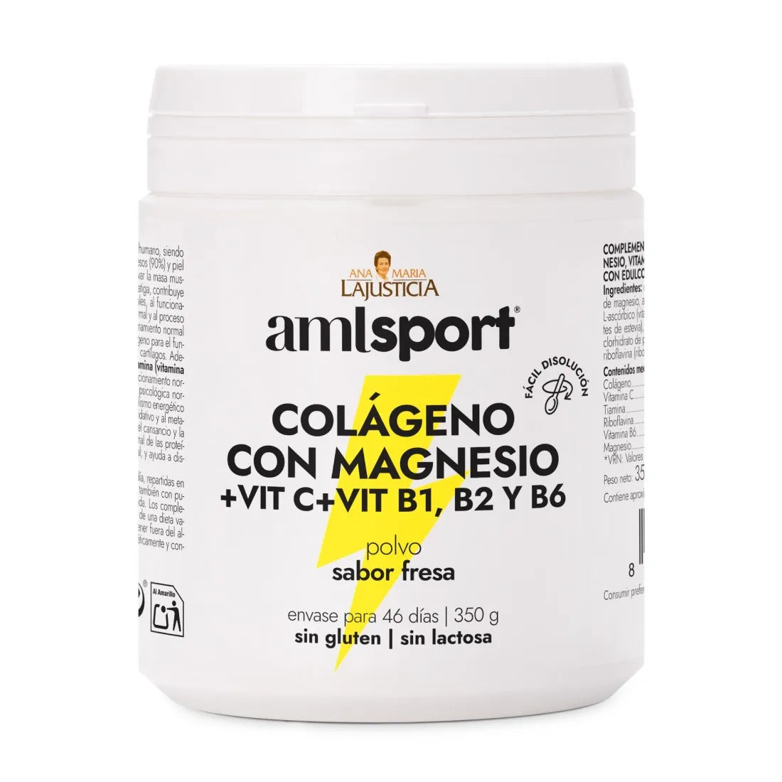 Amlsport® Colágeno con Magnesio, Vitamina C y Complejo B, Sabor Fresa, 350 g - Suplemento Alimenticio para el Cuidado de Articulaciones, Huesos y Músculos