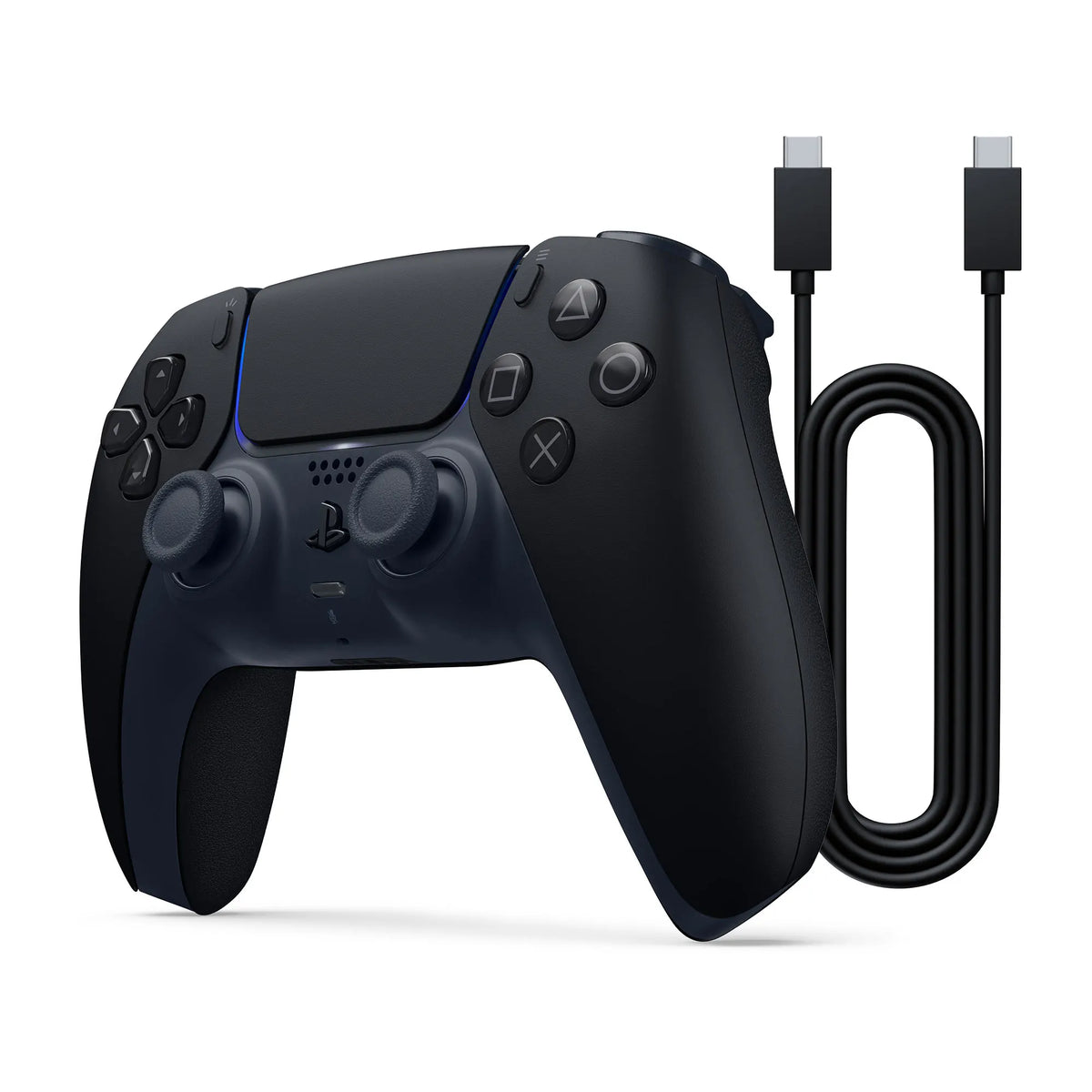 Mando inalámbrico DualSense Midnight Black para PS5/PC/MAC con cable USB-C, con respuesta háptica y gatillos adaptativos para experiencias de juego inmersivas, compatible con varios dispositivos, diseño ligero.