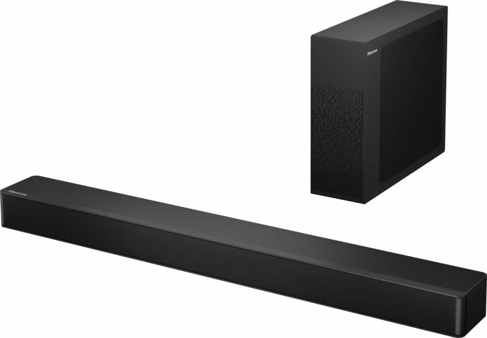 Hisense HS2100 Sound Bar 2.1 with Wireless Subwoofer, 240W, Dolby Digital, DTS Virtual:X, Bluetooth 5.3, HDMI ARC, ideal for home cinema with deep bass and multiple EQ modes.