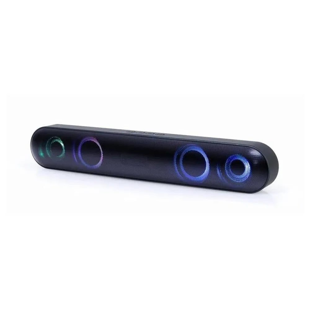 Gembird SPKBT-BAR400L Bluetooth Sound Bar with LED, powerful 2 x 5W speakers, 1200mAh rechargeable battery, FM radio, microSD and USB ports, perfect for TV and mobile, portable design for versatile use.