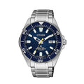 Citizen BN0201-88L men's watch with Eco Drive movement, titanium case, 44mm, blue dial, unidirectional rotating bezel, luminous hands and indices, calendar feature, and 20 bar water resistance, perfect for sports and diving.