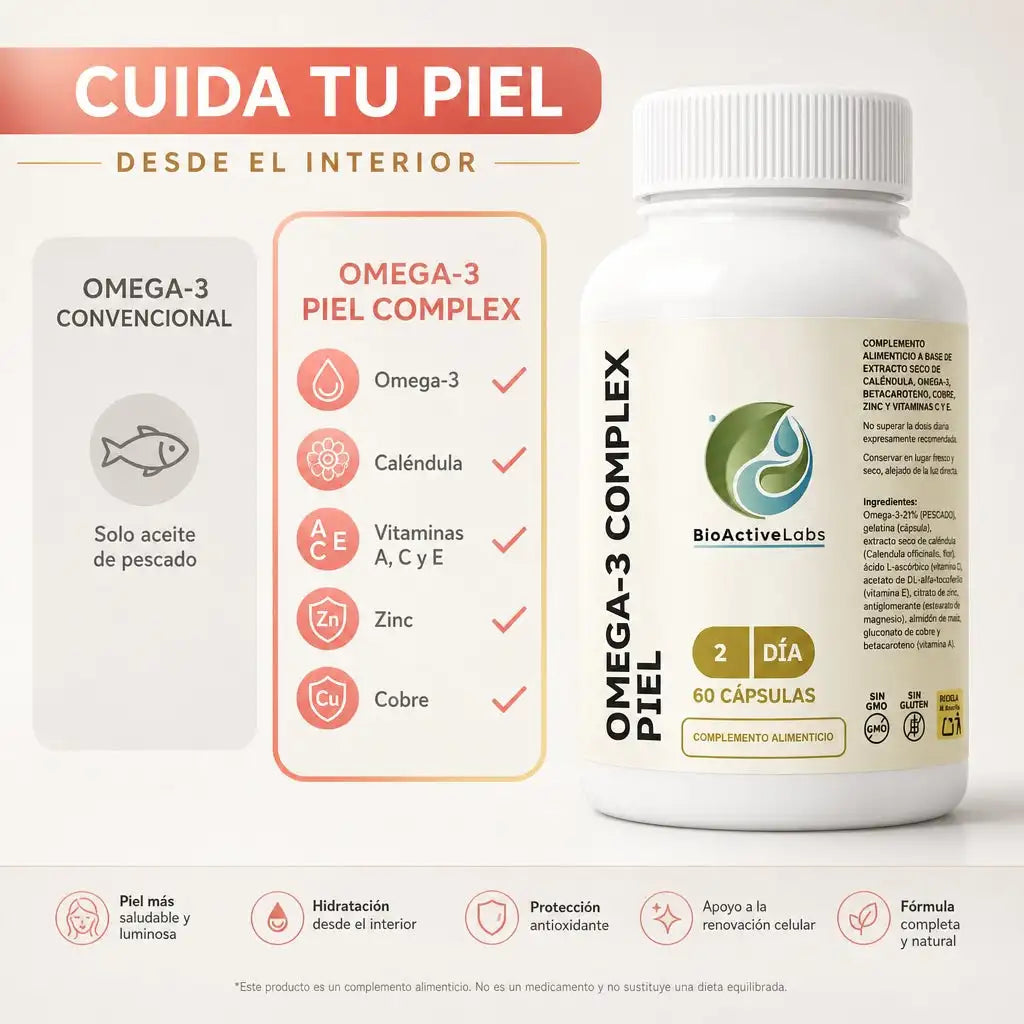 Omega 3 + vitamins a, c and e with calendula – skin complex with zinc and copper – skin care from the inside – 60 epa and dha capsules – antioxidant – | BioActiveLabs