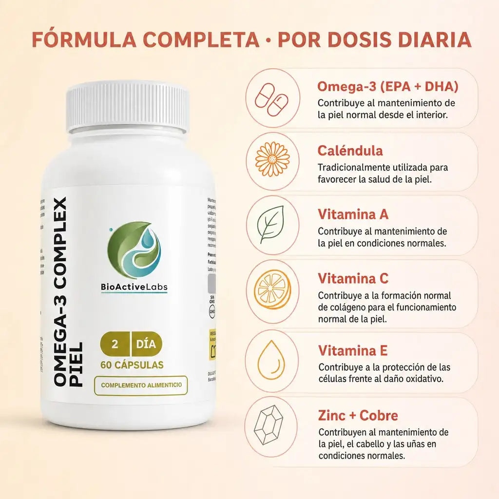 Omega 3 + vitamins a, c and e with calendula – skin complex with zinc and copper – skin care from the inside – 60 epa and dha capsules – antioxidant – | BioActiveLabs