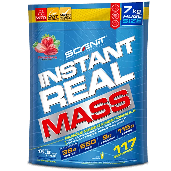 Instant Real Mass - hasta 7 kg - Ganador de peso y masa muscular, mass gainer para aumentar de peso - Ganador de músculo - Ganador de masa muscular - Gainer con creatina carbohidratos proteína