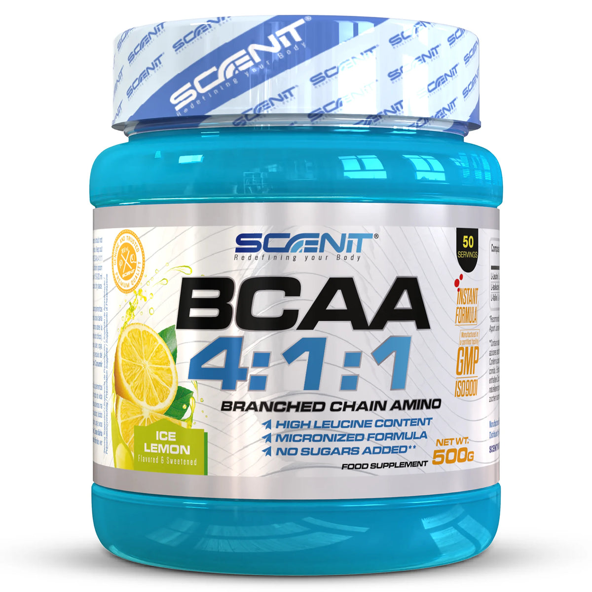 BCAA 4:1:1 - 500 g - Aminoácidos ramificados en polvo con sabor - BCAA en polvo con sabor - Leucina, isoleucina y valina 4:1:1 - Aminoácidos BCAA 4:1:1 en polvo con sabor