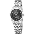 Reloj Lotus para mujer, colección Classic Steel, acero inoxidable, caja de 30,5 mm, esfera negra brillante, resistente al agua 5 ATM, diseño elegante con cierre de pulsador, perfecto para cualquier ocasión.
