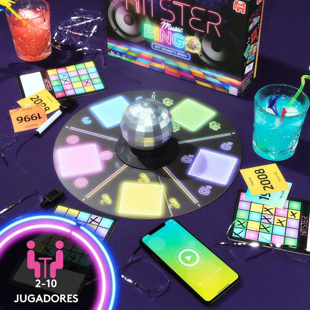 Hitster Bingo by Jumbo is a fun party board game for ages 16+, featuring a reversible board with 2 difficulty levels and 225 songs to guess, perfect for 2-10 players. Enjoy music while playing this engaging Spanish board game