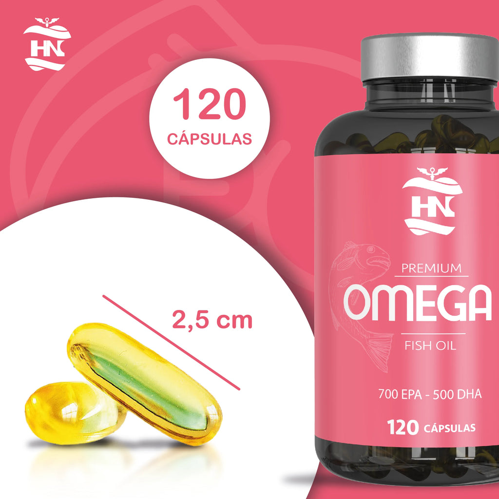 HN Healthy Nutrition Omega 3 Cápsulas 2000 mg - 120 Perlas Blandas con Aceite de Pescado y Vitamina E - Omega 3 con EPA (Ácido Eicosapentaenoico) y DHA (Ácido Docosahexaenoico) - 700 mg EPA y 500 mg DHA