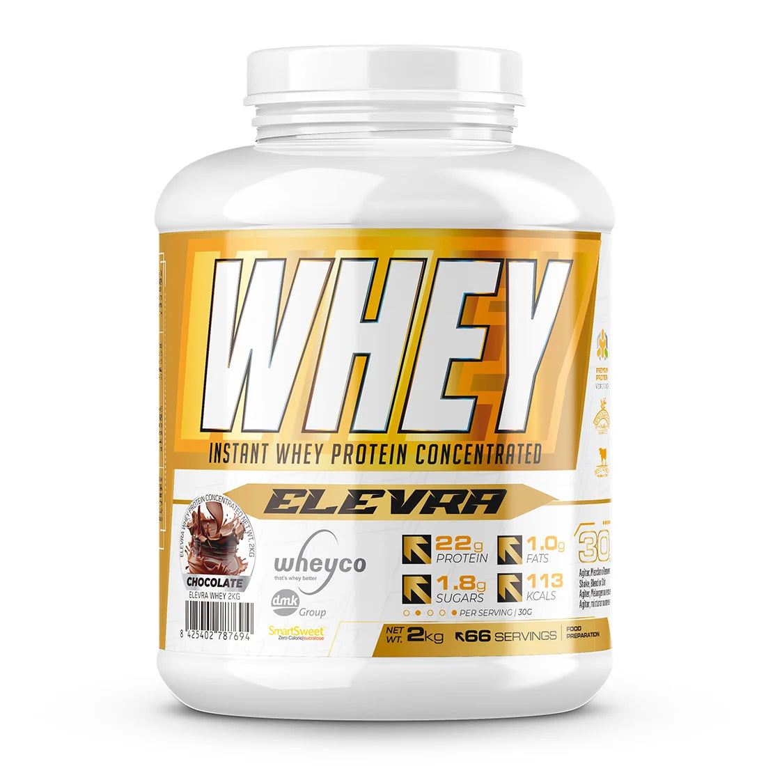ELEVRA - 100% PRO Whey Protein 2kg / Esta fórmula superior de proteína de suero concentrada WHEYCO® se elabora mediante procesos de fabricación optimizados, directos al cliente final. Así se obtiene la máxima calidad al