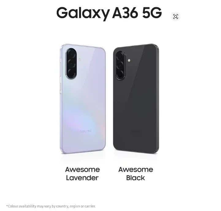 Samsung Galaxy A36 5G, 8 GB de RAM, 128 GB de ROM, pantalla AMOLED de 6,7", tasa de refresco de 120 Hz, cámara de 50 MP, batería de 5000 mAh, resistencia al agua IP67, doble SIM - Smartphone Android para telefonía móvil 5G.