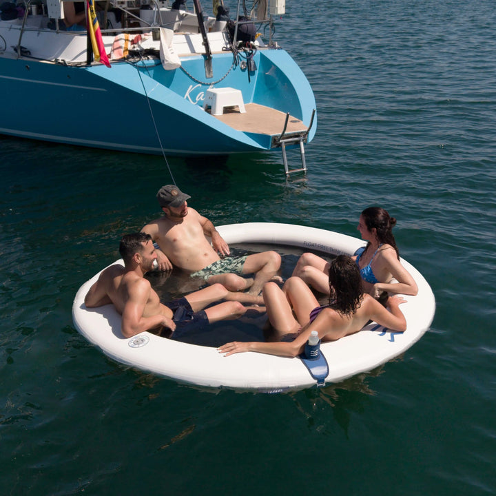 HUIIKE Anillo Hinchable de 2,44 m para 4 Personas y hasta 280 kg con Accesorios Incluidos, Inflador, Ancla de Arena, 2 Soportes para Bebida y Mochila. Plataforma Flotante para Adultos y Niños