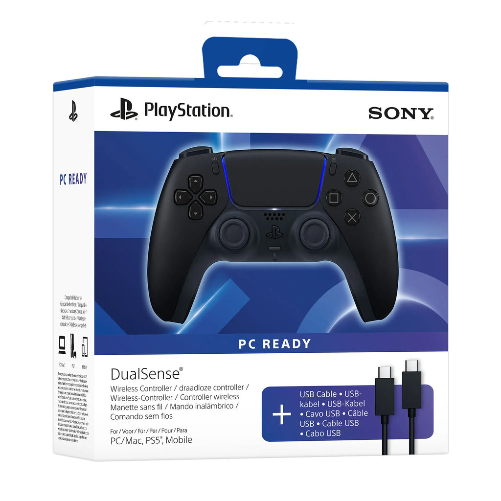 Mando inalámbrico DualSense Midnight Black para PS5/PC/MAC con cable USB-C, con respuesta háptica y gatillos adaptativos para experiencias de juego inmersivas, compatible con varios dispositivos, diseño ligero.