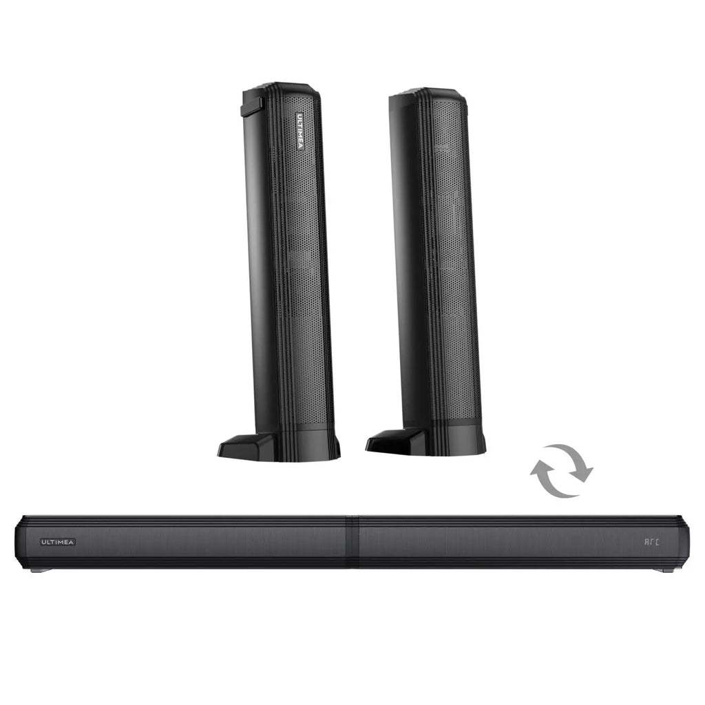 ULTIMEA Apollo S40 Barra de Sonido TV 2.2 Canales, 100 W, Diseño Desmontable 2 en 1, Bluetooth® 5.3, HDMI ARC, Sonido Envolvente, Graves Ajustables y 3 Modos EQ