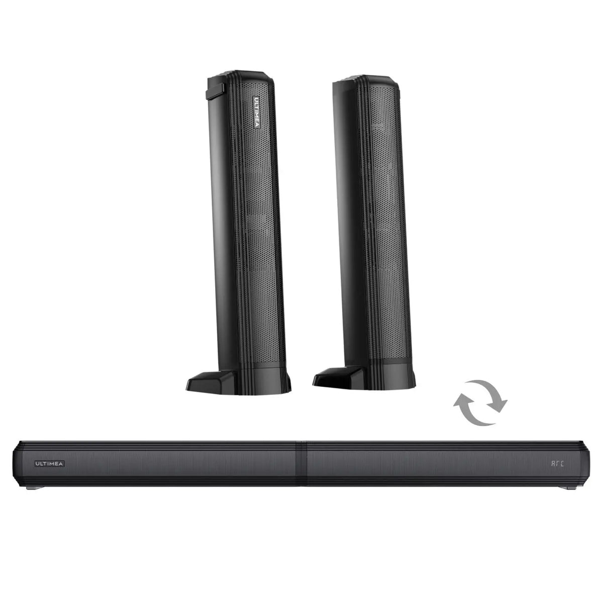 ULTIMEA Apollo S40 Barra de Sonido TV 2.2 Canales, 100 W, Diseño Desmontable 2 en 1, Bluetooth® 5.3, HDMI ARC, Sonido Envolvente, Graves Ajustables y 3 Modos EQ