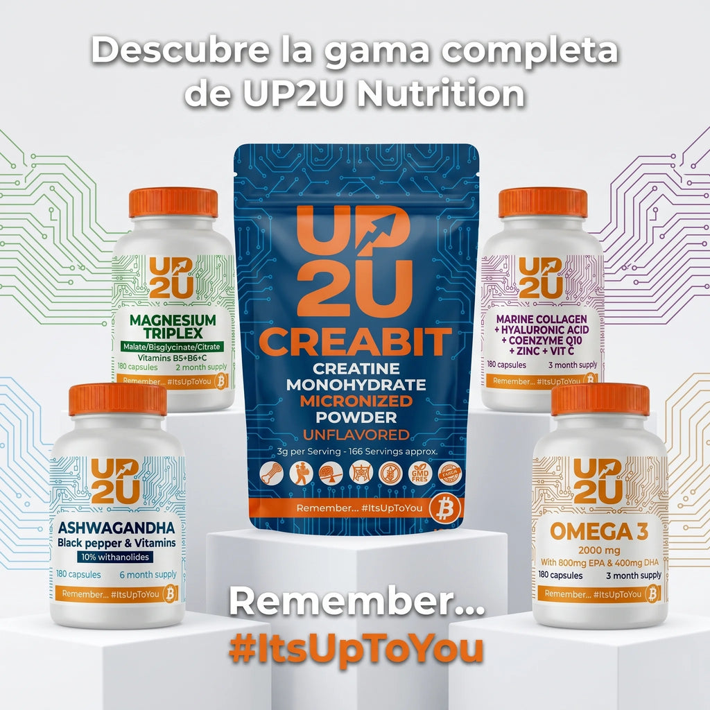 Magnesio Triplex con Malato, Bisglicinato y Citrato, Vitaminas B5, B6 y C, UP2U Nutrition, 180 Cápsulas, 2 Meses de Suministro