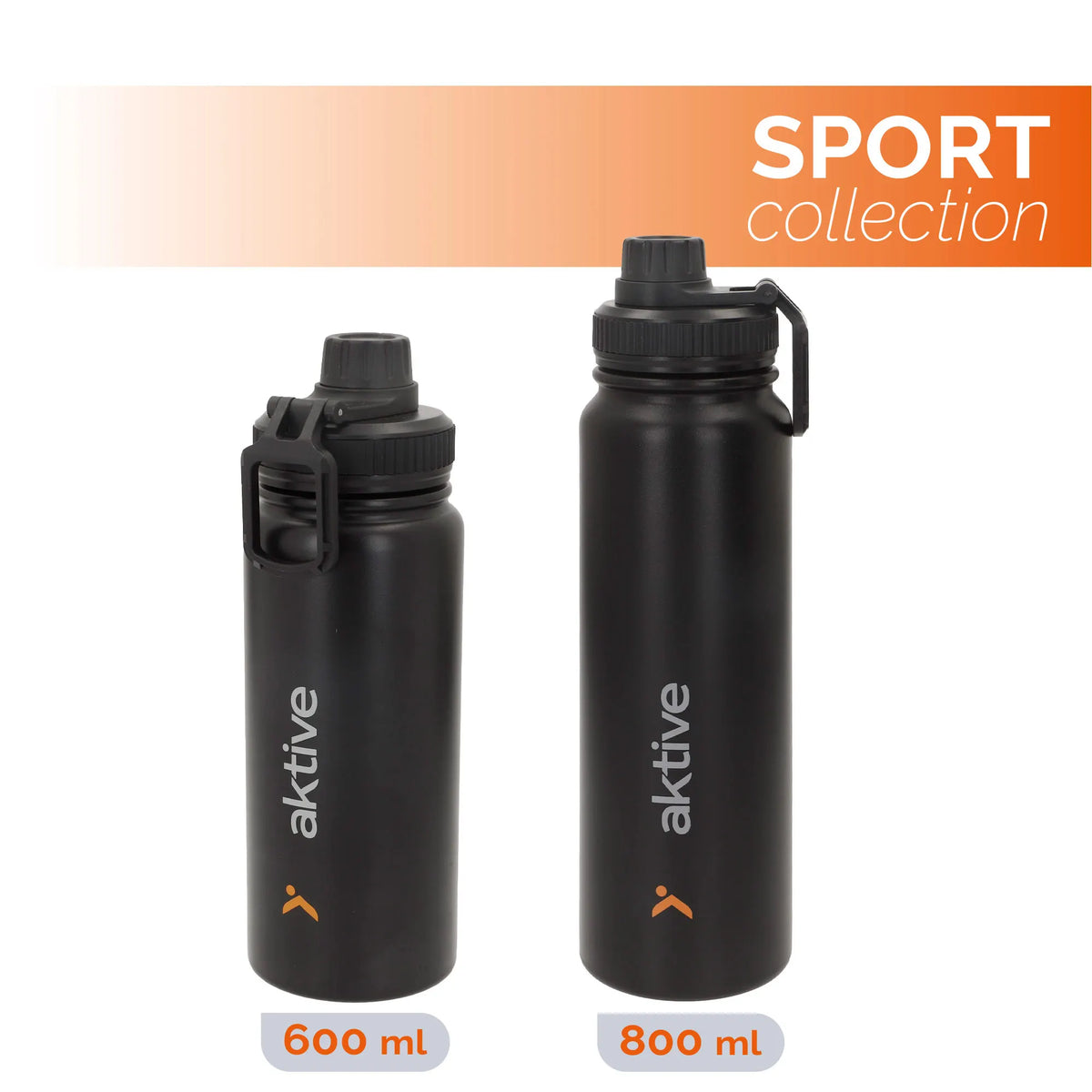 Aktive - Botella térmica, 800 ml, acabado metálico, acero inoxidable 18/8, medidas 8,5x8x28 cm, sistema antigoteo, libre de BPA, botella agua térmica, botellas termo, cantimplora térmica